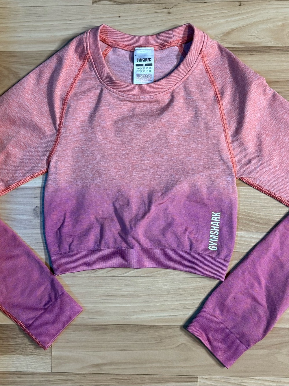 Gymshark Pink to Purple Ombre Cropped Long Sleeve Tee